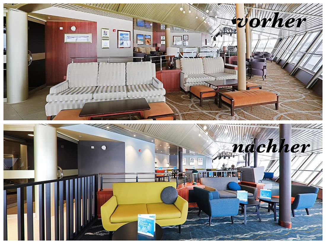 Pacific Lounge vorher und nachher MS Artania Pacific Lounge vorher und nachher MS Artania